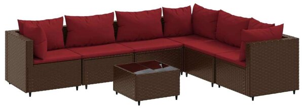 Polyrattan Kerti Ülőgarnitúra - 7 részes - Barna