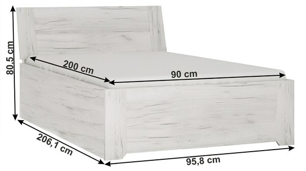 Ágy typ 90, fehér craft, 90x200, ANGEL