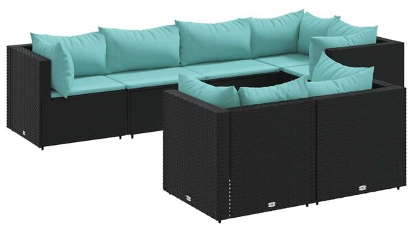 VidaXL 7 részes fekete polyrattan kerti ülőgarnitúra párnákkal