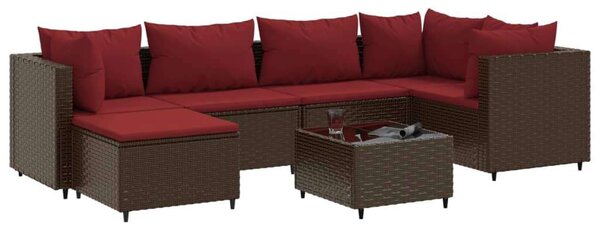 Polyrattan Kerti Ülőgarnitúra - 7 részes - Barna
