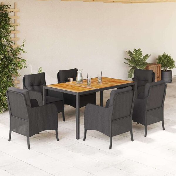 VidaXL 7 részes fekete polyrattan kerti étkezőgarnitúra párnával