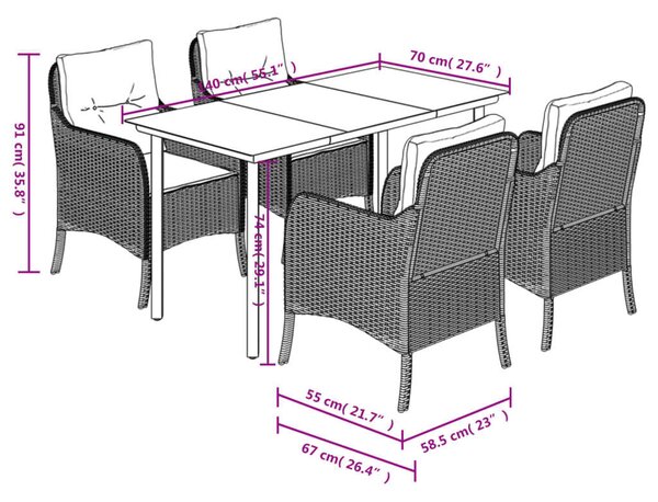 VidaXL 5 részes szürke polyrattan kerti étkezőgarnitúra párnával