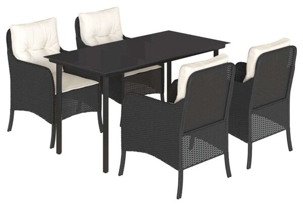 VidaXL 5 részes fekete polyrattan kerti étkezőgarnitúra párnákkal