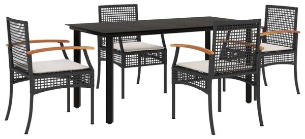 VidaXL 5 részes fekete polyrattan kerti étkezőgarnitúra párnákkal