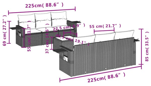 VidaXL Polyrattan Kerti Ülőgarnitúra - 7 részes - Bézs