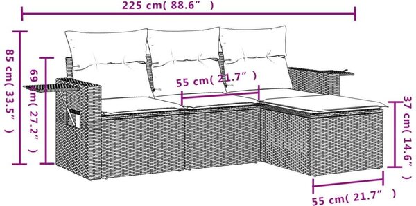 VidaXL 4 részes bézs polyrattan kerti ülőgarnitúra párnákkal