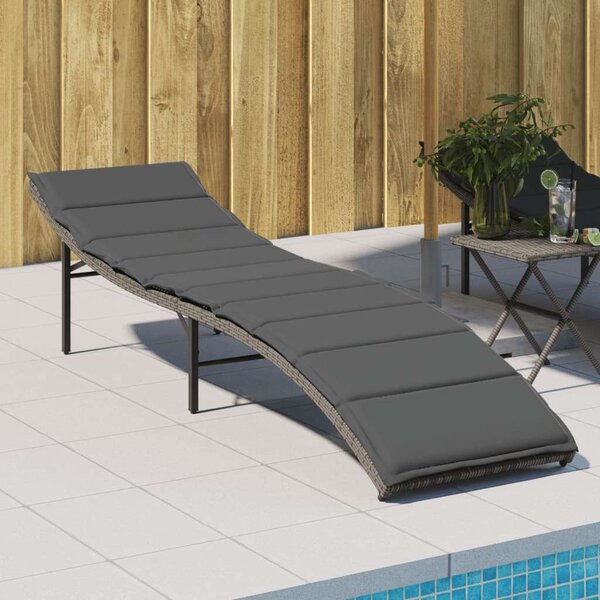 VidaXL Napozóágy - Polyrattan - Szürke - 199cm
