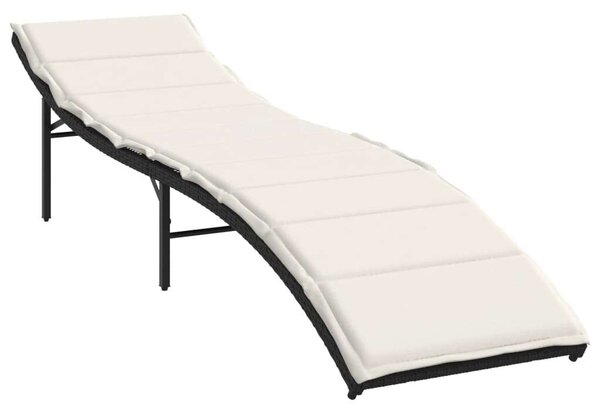 VidaXL Napozóágy Szett - 2 db - Fekete Polyrattan - Asztallal