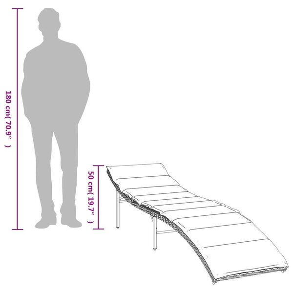 VidaXL Napozóágy - Polyrattan - Szürke - 199cm