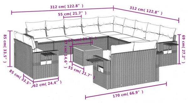 VidaXL Polyrattan Kerti Ülőgarnitúra - 14 részes