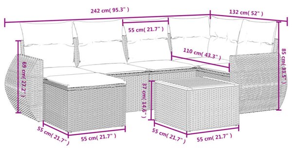 VidaXL Polyrattan Kerti Ülőgarnitúra - 7 részes - Bézs
