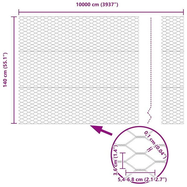 VidaXL Hexagon kerítés 1,4 x 100 m PVC Szürke