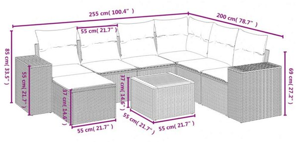 VidaXL Polyrattan Kerti Ülőgarnitúra - 8 részes