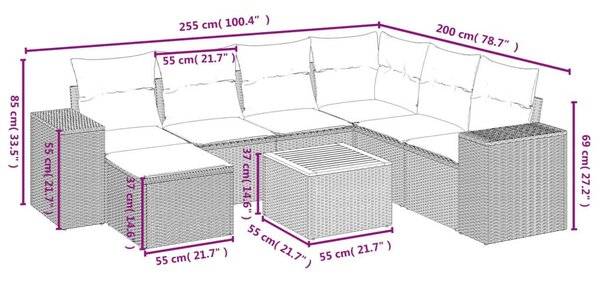 VidaXL Polyrattan Kerti Ülőgarnitúra - 8 részes