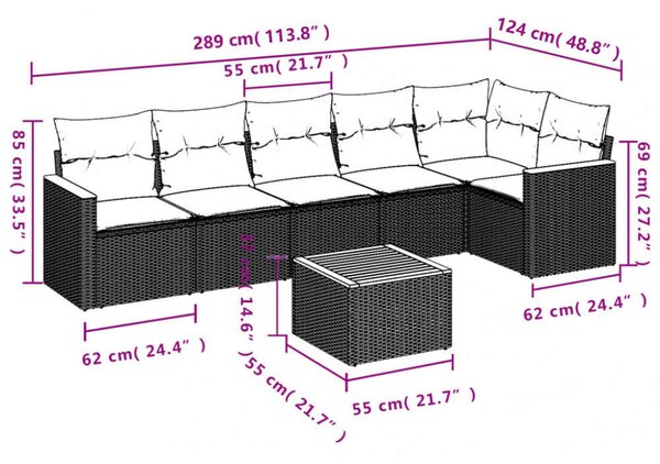 VidaXL Polyrattan Kerti Ülőgarnitúra - 7 részes - Bézs