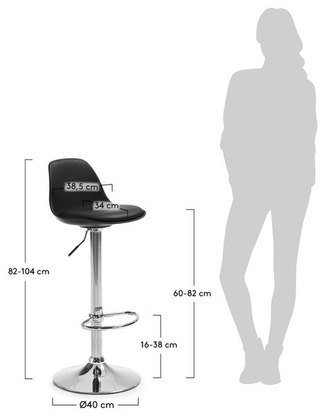 Fekete bőr bárszék Kave Home Orlando 60-82 cm