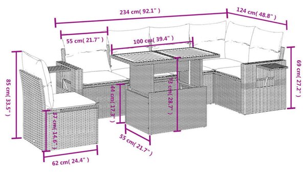 VidaXL Polyrattan Kerti Ülőgarnitúra - 7 részes - Fekete