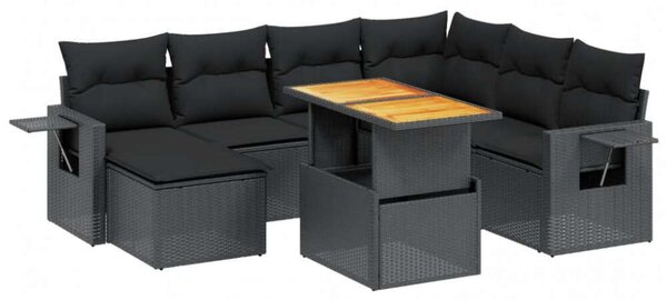 VidaXL Polyrattan Kerti Ülőgarnitúra - 8 részes - Fekete