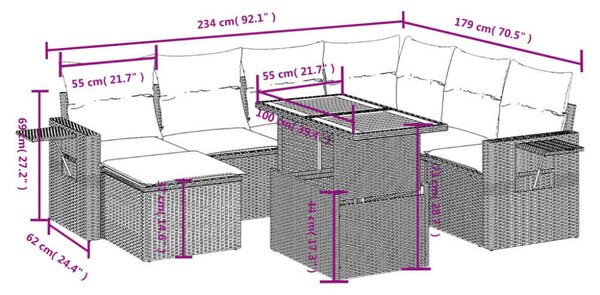 VidaXL Polyrattan Kerti Ülőgarnitúra - 8 részes - Fekete
