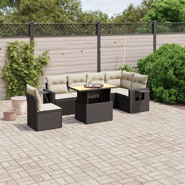 VidaXL Polyrattan Kerti Ülőgarnitúra - 7 részes - Fekete