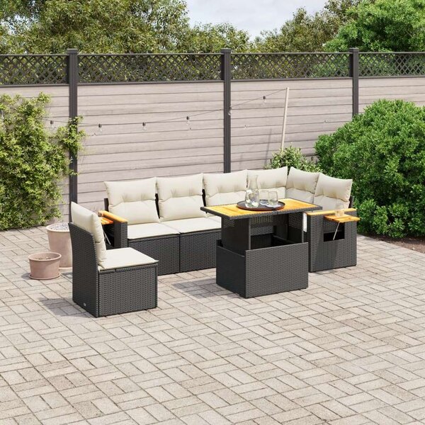 VidaXL Polyrattan Kerti Ülőgarnitúra - 7 részes - Fekete