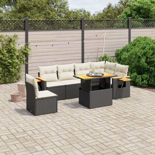 VidaXL Polyrattan Kerti Ülőgarnitúra - 7 részes - Fekete