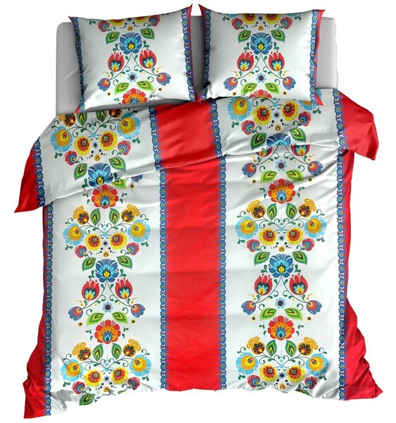 Pamutvászon FOLK piros szállodai zseb Ágyneműhuzat mérete: 70 x 90 cm | 140 x 200 cm