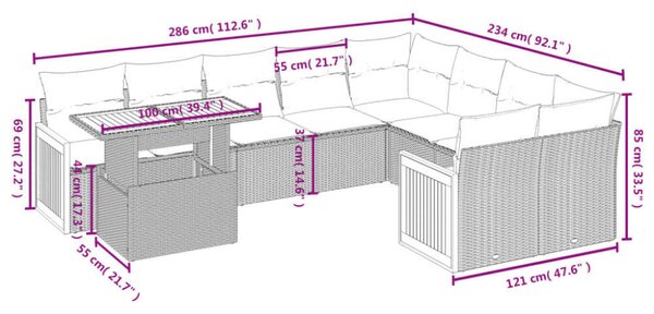 VidaXL Polyrattan Kerti Ülőgarnitúra - 10 részes - Fekete