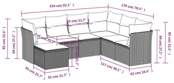 VidaXL Polyrattan Kerti Ülőgarnitúra - 7 részes - Fekete