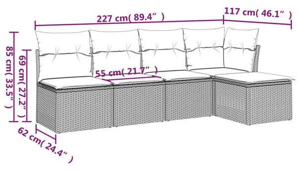 Polyrattan Kerti Ülőgarnitúra - 5 részes - Barna