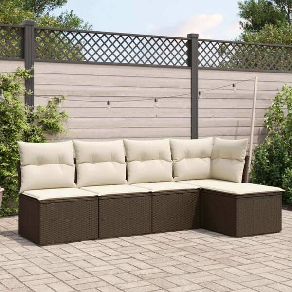 Polyrattan Kerti Ülőgarnitúra - 5 részes - Barna