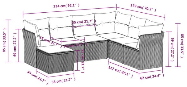 VidaXL Polyrattan Kerti Ülőgarnitúra - 7 részes - Fekete