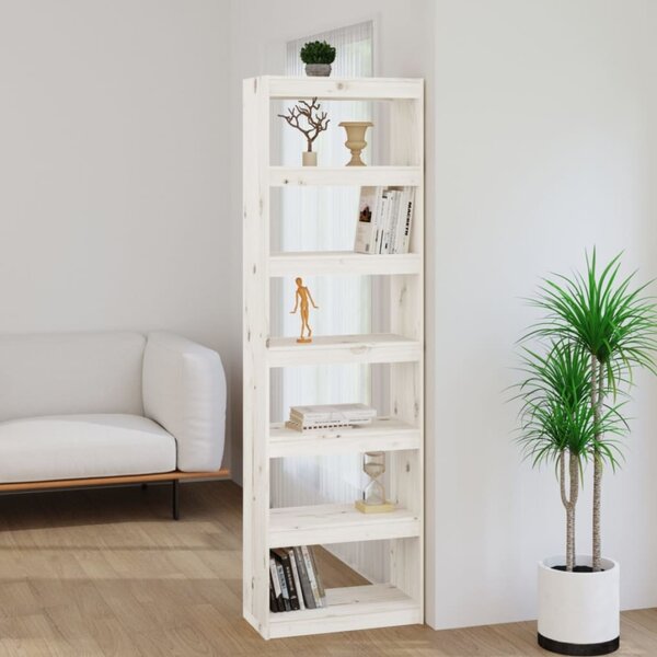 VidaXL fehér tömör fenyőfa könyvszekrény/térelválasztó 60x30x199,5 cm