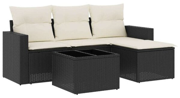 VidaXL 5 részes fekete polyrattan kerti kanapészett párnákkal