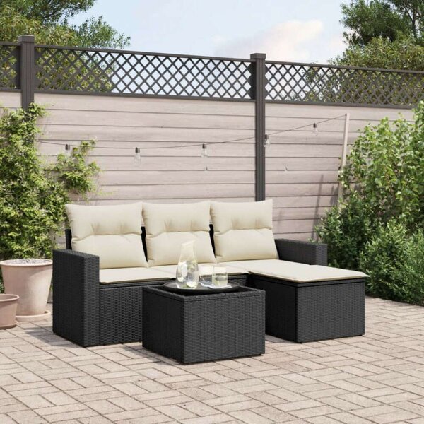 VidaXL 5 részes fekete polyrattan kerti kanapészett párnákkal