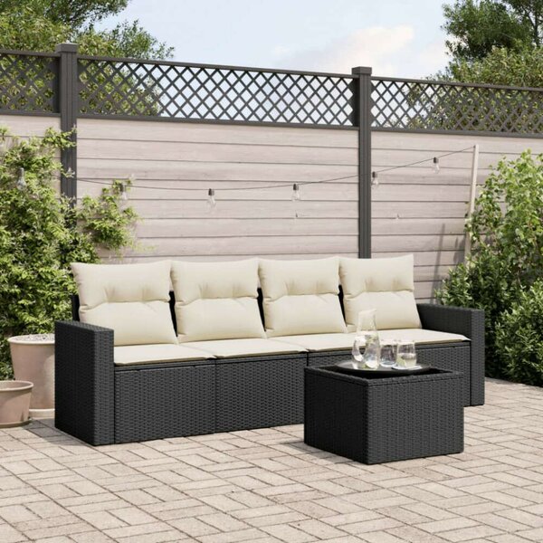Polyrattan Kerti Kanapé 5 részes - Fekete