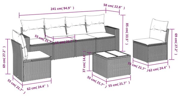 VidaXL Polyrattan Kerti Ülőgarnitúra - 7 részes - Fekete