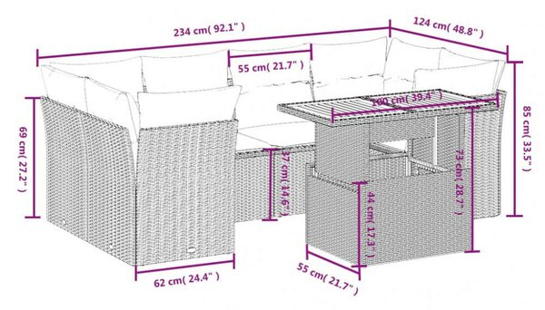 VidaXL Polyrattan Kerti Ülőgarnitúra - 7 részes - Fekete
