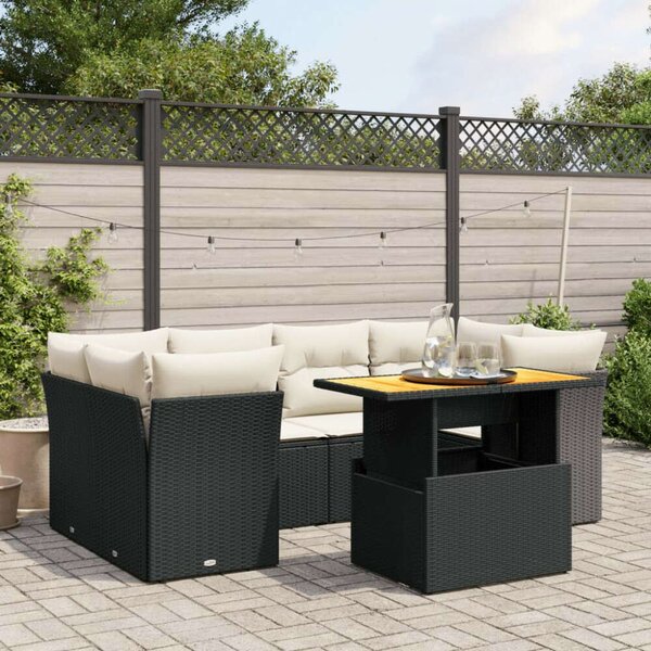 VidaXL Polyrattan Kerti Ülőgarnitúra - 7 részes - Fekete