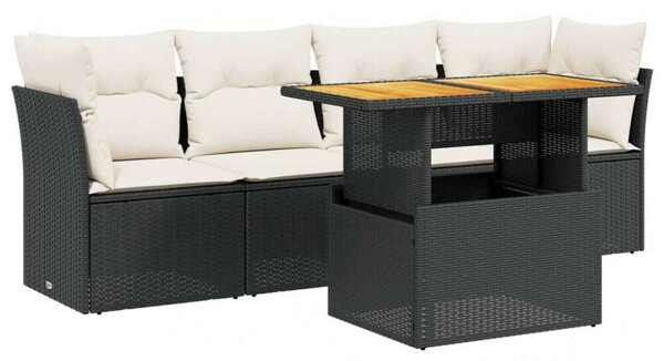 VidaXL 5 részes fekete polyrattan kerti kanapészett párnákkal