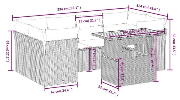 VidaXL Polyrattan Kerti Ülőgarnitúra - 7 részes - Fekete