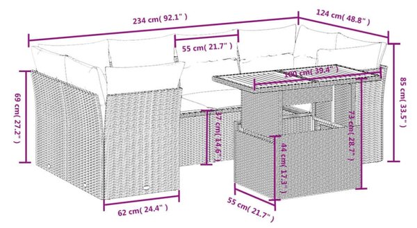 VidaXL Polyrattan Kerti Ülőgarnitúra - 7 részes - Fekete