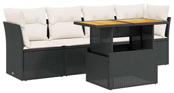 VidaXL 5 részes fekete polyrattan kerti kanapészett párnákkal