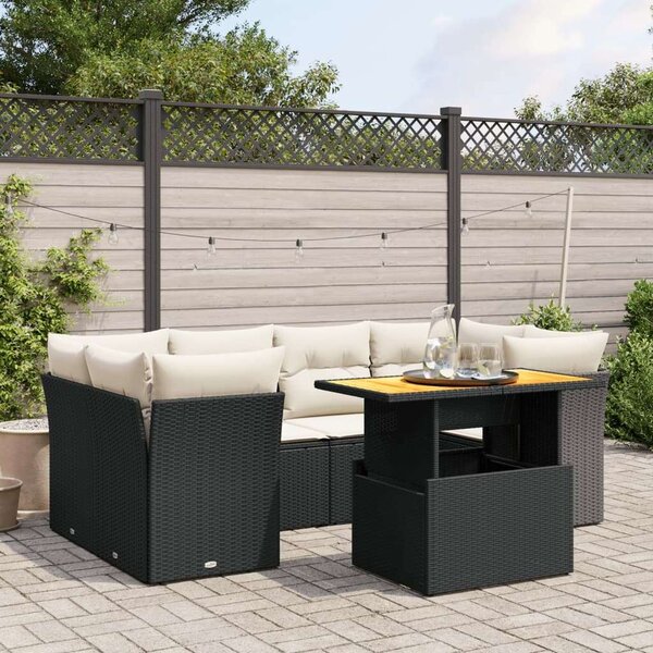VidaXL Polyrattan Kerti Ülőgarnitúra - 7 részes - Fekete