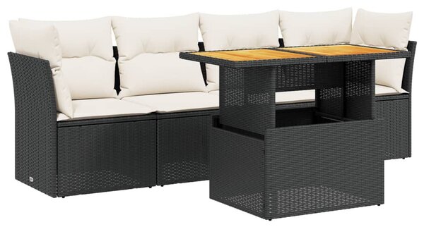 VidaXL 5 részes fekete polyrattan kerti kanapészett párnákkal