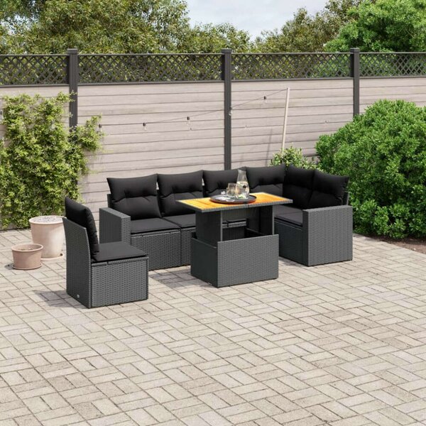 VidaXL Polyrattan Kerti Ülőgarnitúra - 7 részes - Fekete