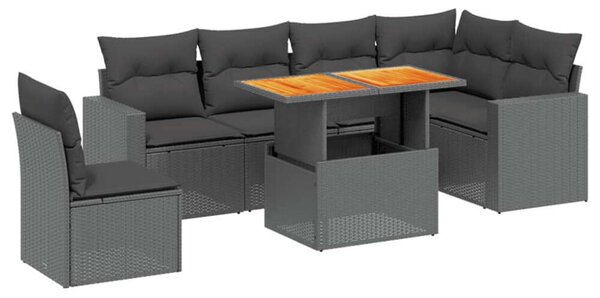 VidaXL Polyrattan Kerti Ülőgarnitúra - 7 részes - Fekete