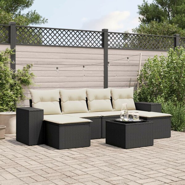 VidaXL Polyrattan Kerti Ülőgarnitúra - 7 részes - Fekete