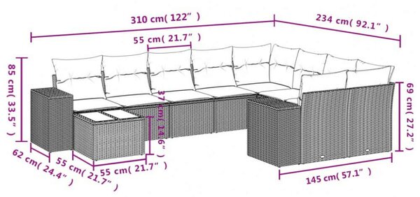 VidaXL Polyrattan Kerti Ülőgarnitúra - 10 részes - Bézs