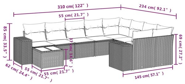 VidaXL Polyrattan Kerti Ülőgarnitúra - 10 részes - Bézs